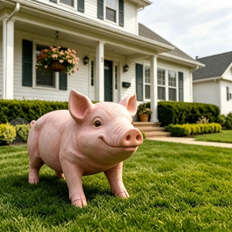 Cheerful Beige Pig Garden Statue by HouseOfZazla