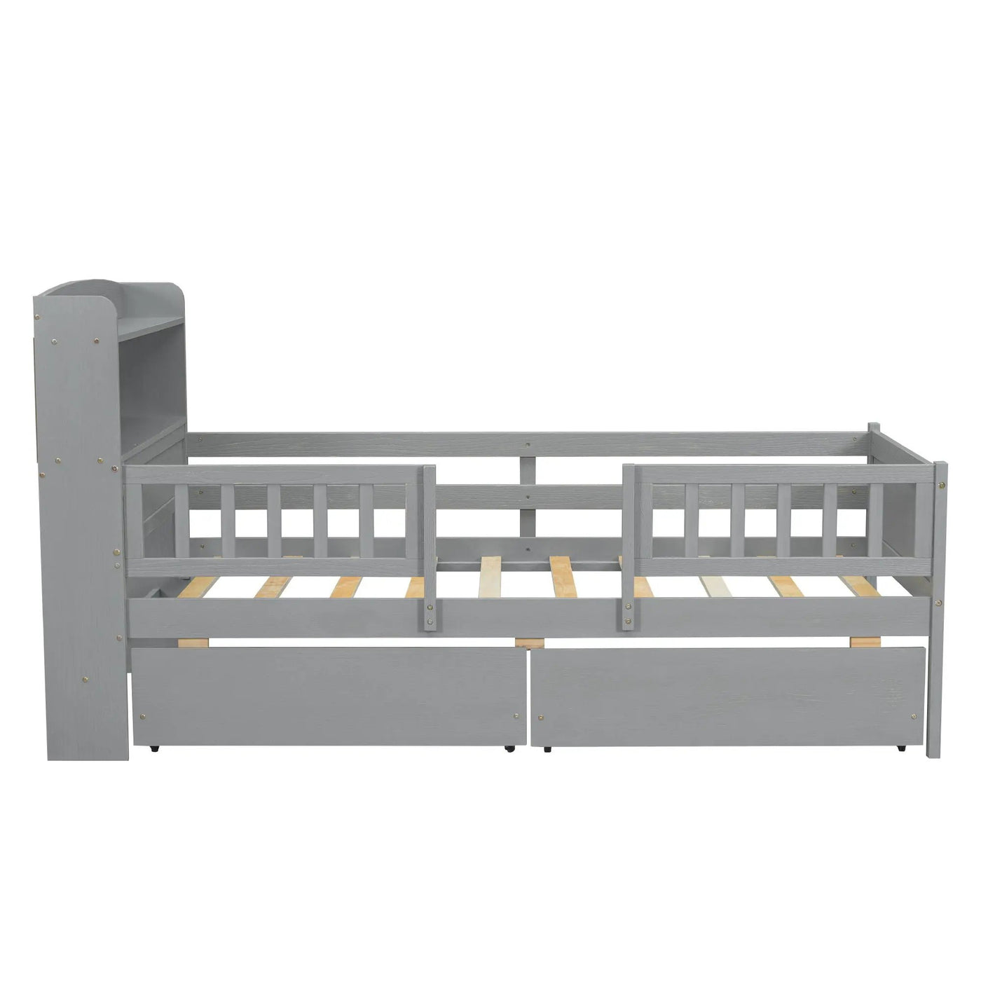Platform Bed With LED Light, Multi Functional Headboard, Guardrail And 2 Drawers by HouseOfZazla