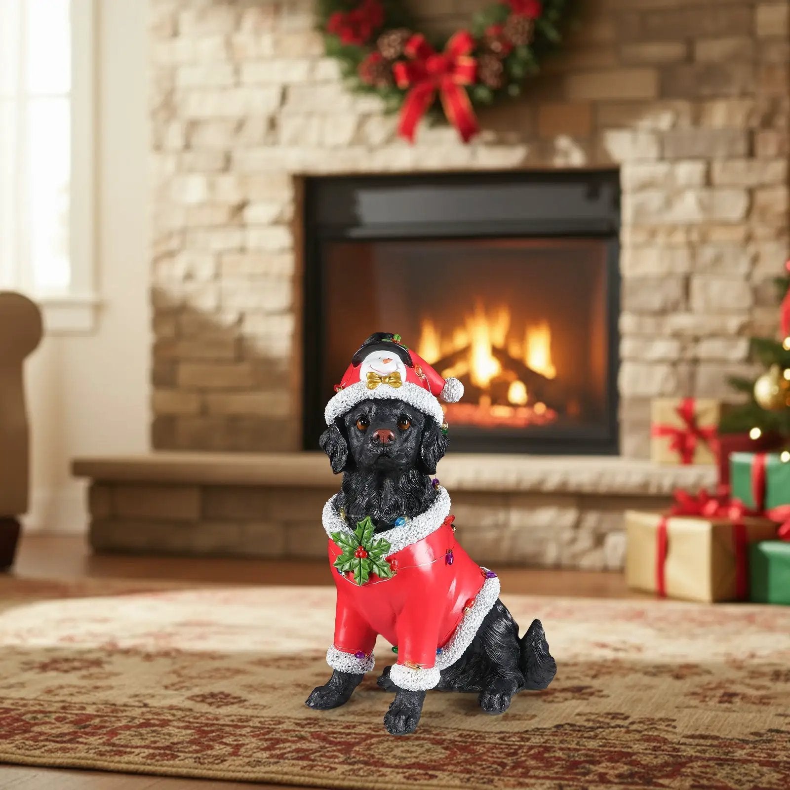 Christmas Dog Statue - Holiday Dog Figurine by HouseOfZazla