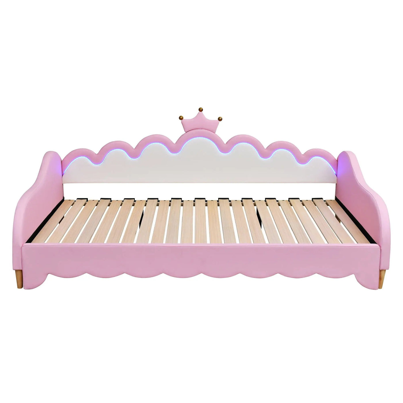 Extending Daybed With LED Lights, Modern Upholstered Princess Daybed With Crown Headboard by HouseOfZazla