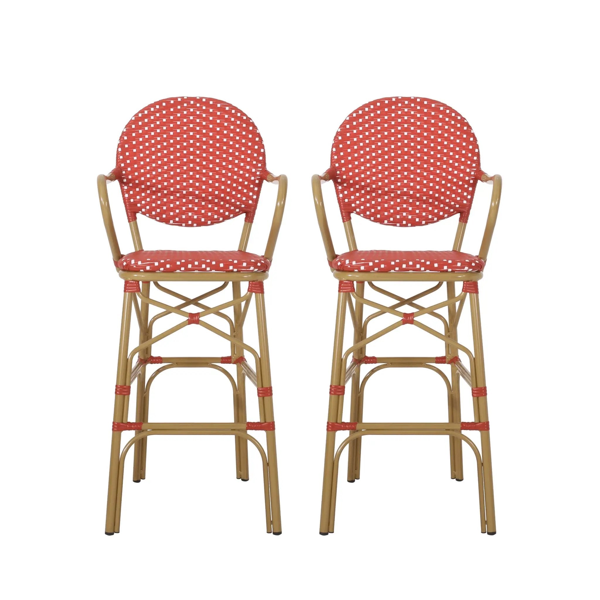 Outdoor Wicker and Aluminum French Barstools, Set of 2 by HouseOfZazla