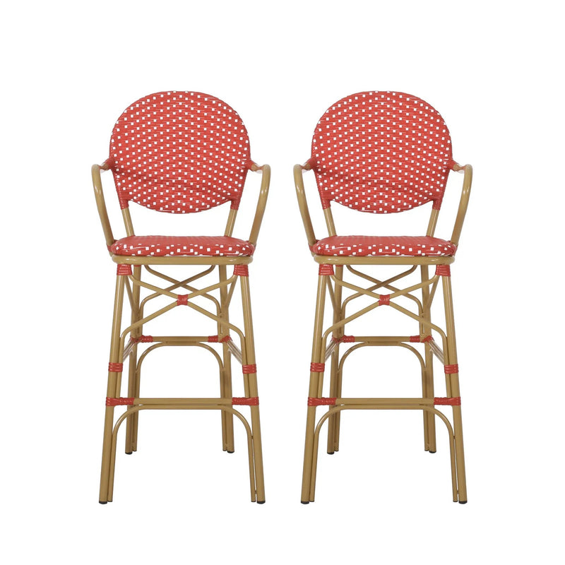 Outdoor Wicker and Aluminum French Barstools, Set of 2 by HouseOfZazla