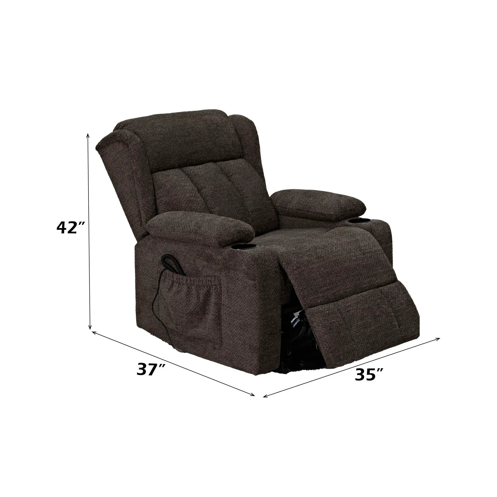 Lusio - Power Motion Recliner With Lift & Cup Holder - Brown by HouseOfZazla