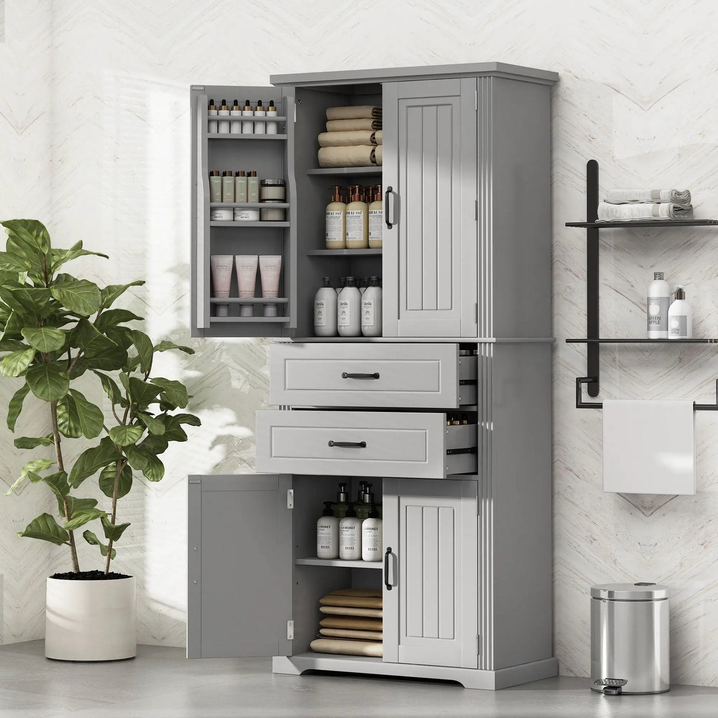 Multi Functional Storage Cabinet With Adjustable Shelves, 2 Drawers, Door Shelves by HouseOfZazla