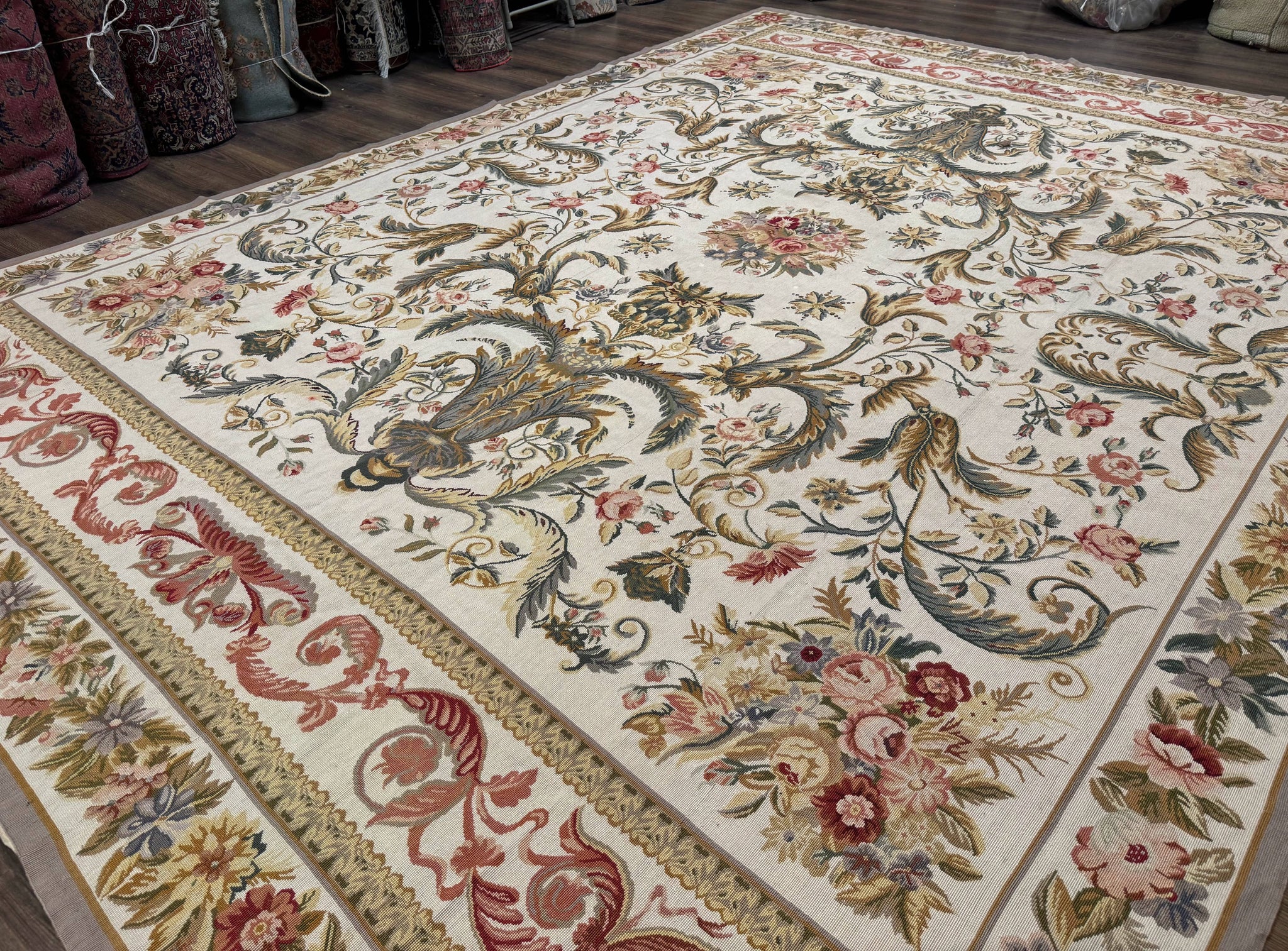 Aubusson Needlepoint Rug 10x14, Elegant European French Carpet, Vintage Carpet by Jewel Rugs