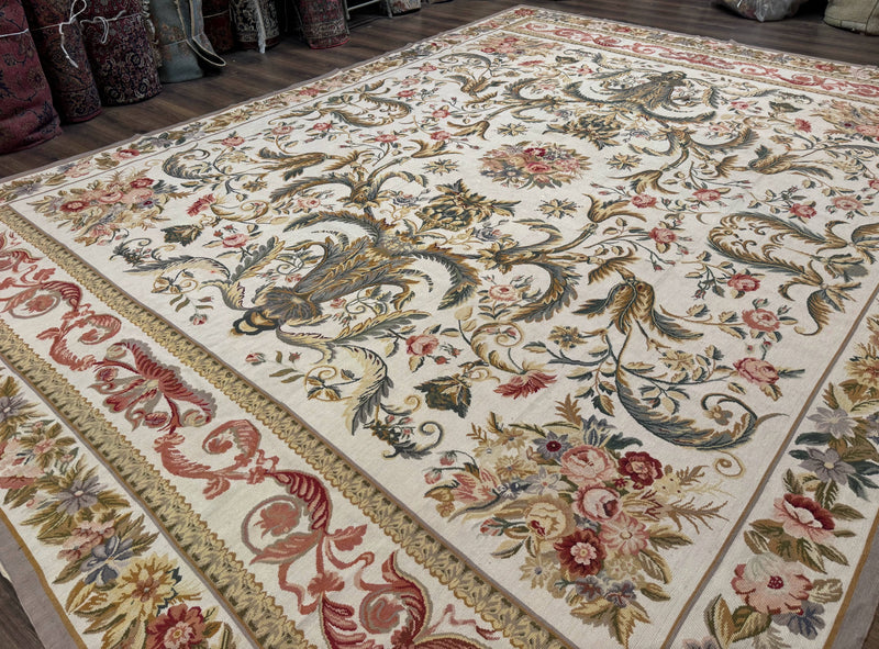 Aubusson Needlepoint Rug 10x14, Elegant European French Carpet, Vintage Carpet by Jewel Rugs