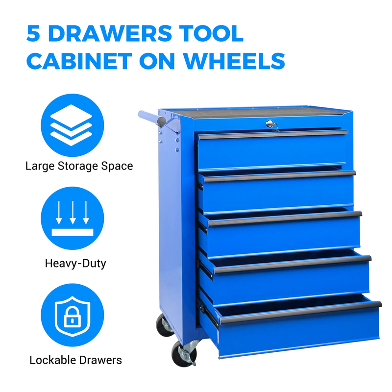 Rolling Metal Tool Chest with 5 Drawers, Blue by HouseOfZazla