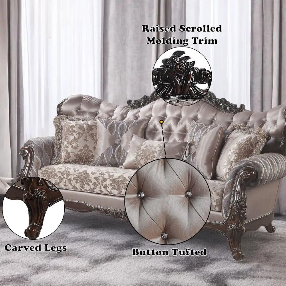 Benbek - Sofa With 5 Pillows - Fabric & Antique Oak by Unique Piece Furniture