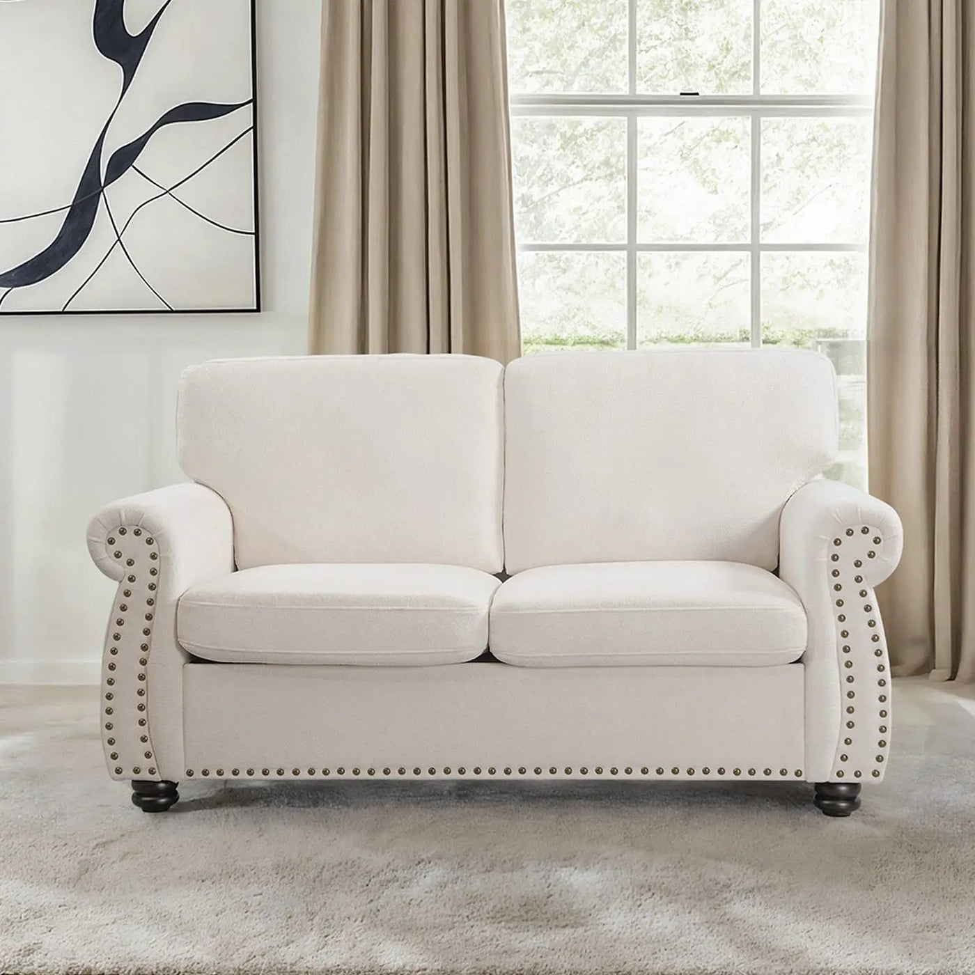 Soft Loveseat, Upholstered 2 Seater Couch, Loose Back Cushions And Turned Legs by Unique Piece Furniture