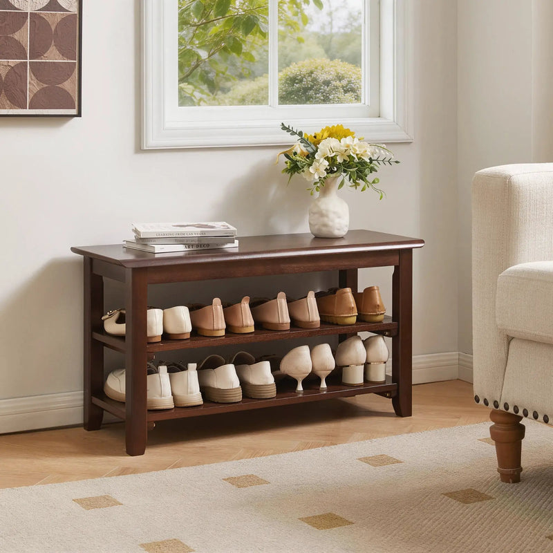 2-Tier Solid Wood Shoe Bench by HouseOfZazla