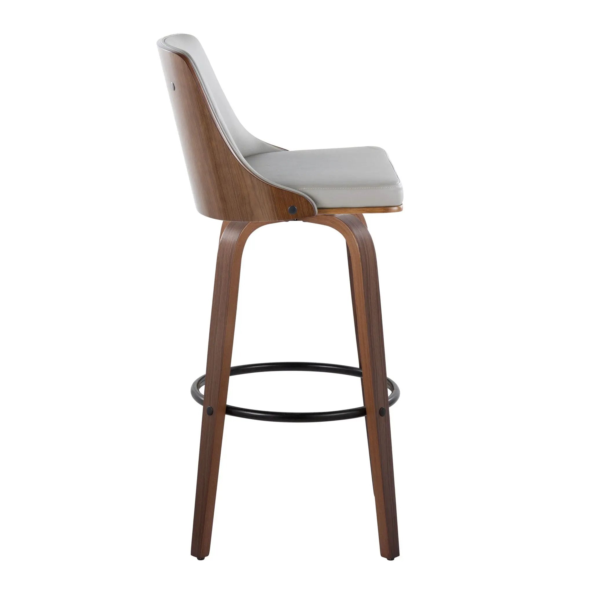 Gianna - Mid-Century Modern Fixed Height Barstool & Swivel With Round Footrest (Set of 2) - Walnut / Light Gray by Unique Piece Furniture