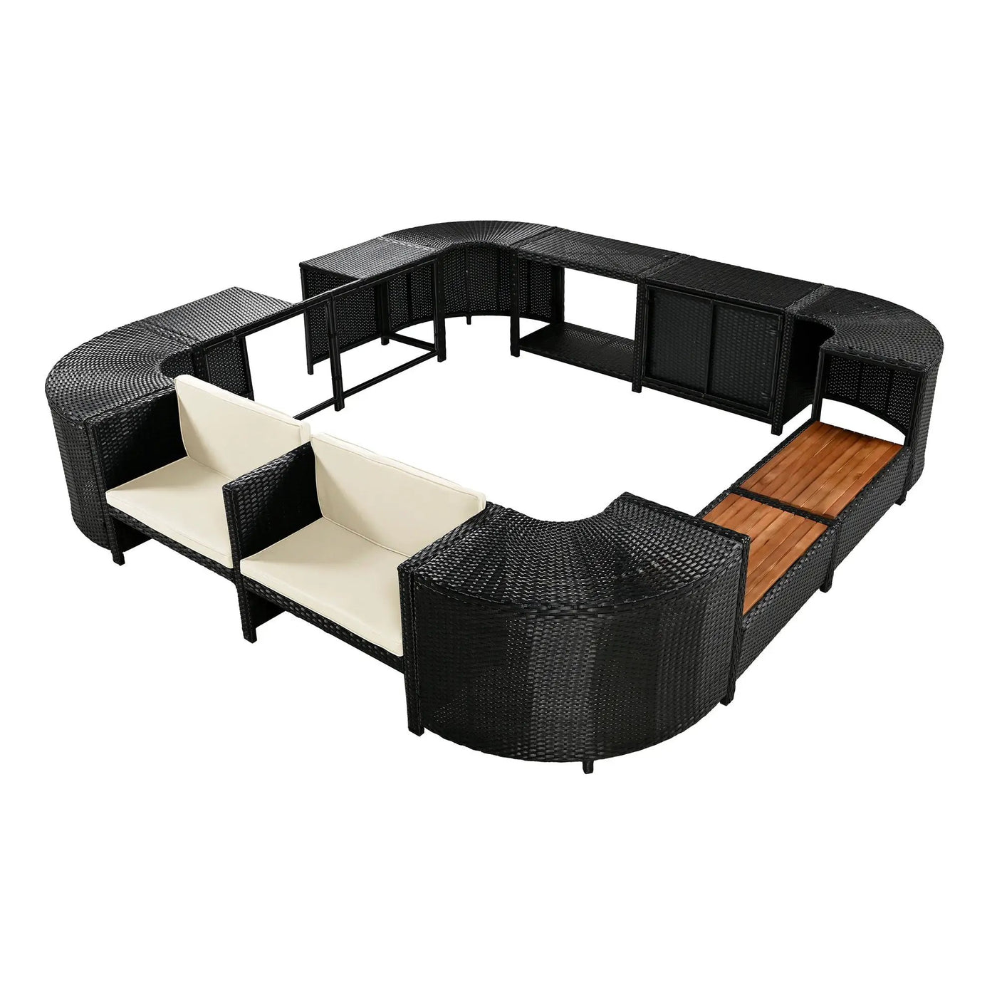 Spa Surround Spa Frame Quadrilateral Outdoor Rattan Sectional Sofa Set With Mini Sofa, Wooden Seats And Storage Spaces by Unique Piece Furniture
