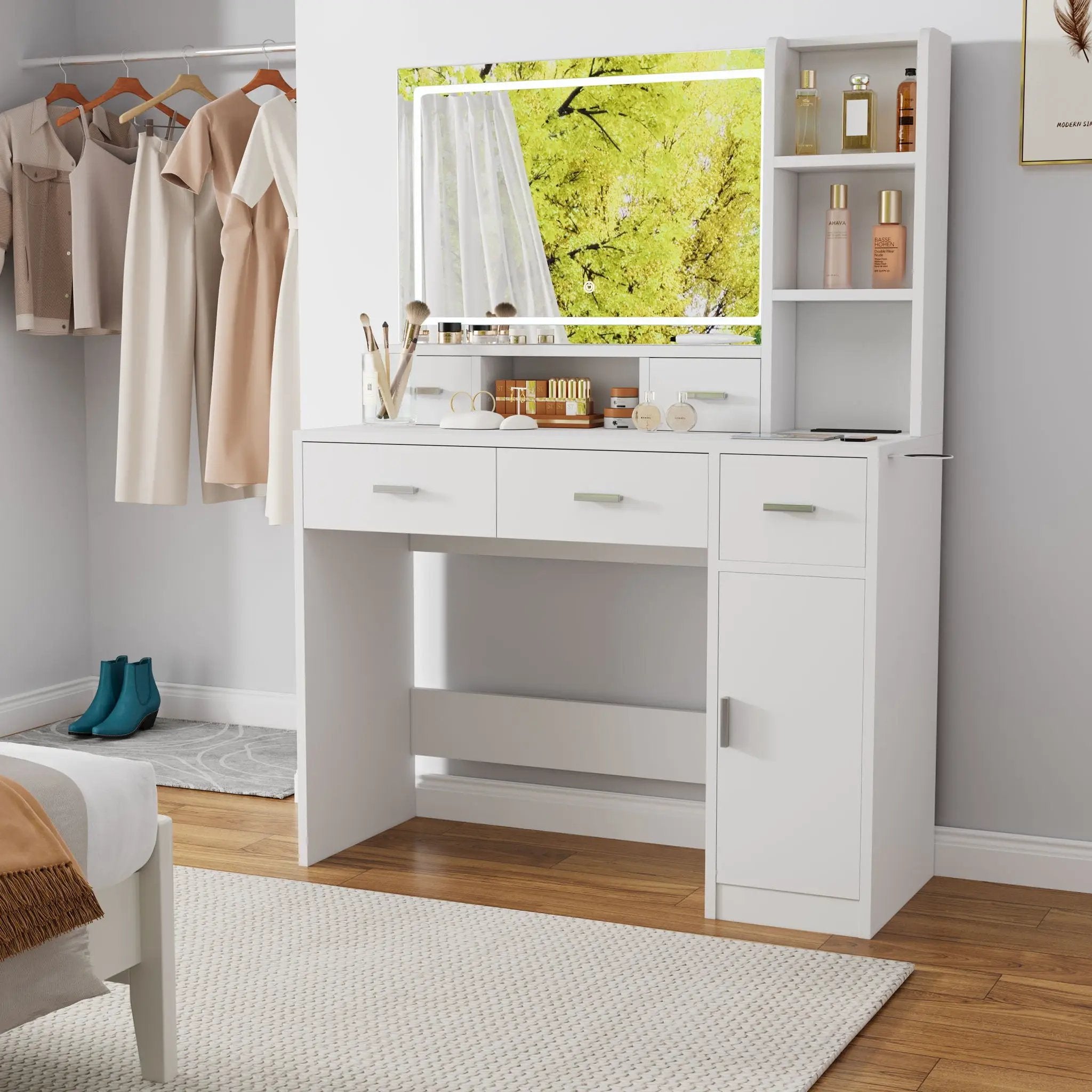 40.95" Newly Designed Smart Mirror Dressing Table With Drawers And Storage Cabinet, Dressing Table With Dressing Pad For Bedroom, Dressing Room by HouseOfZazla