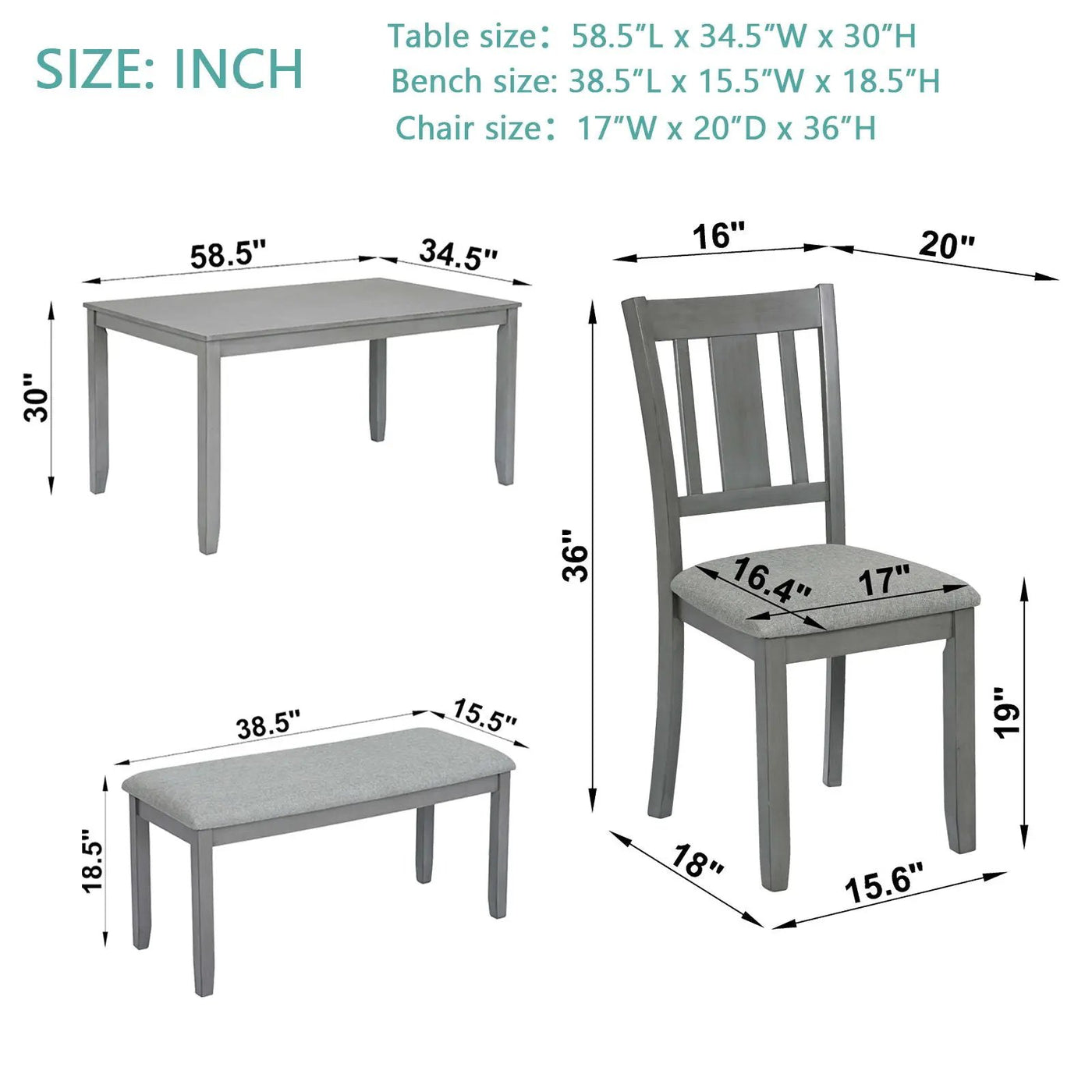 Kitchen Dining Set, Rectangular Dining Table With Upholstered Chairs by Unique Piece Furniture