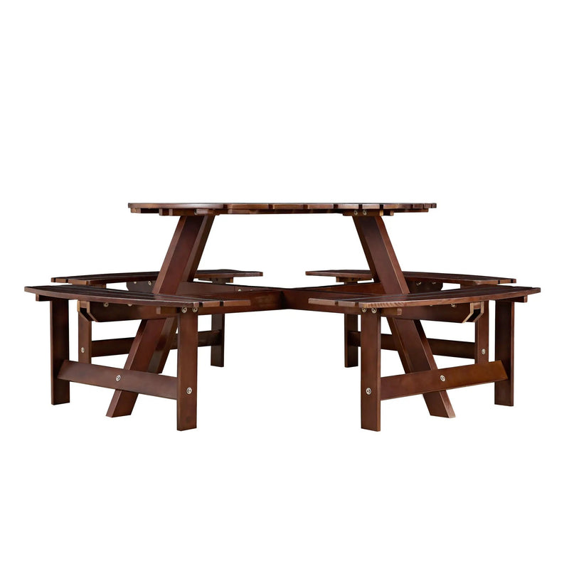 Outdoor 8 Person Round Picnic Table with Built-In Benches by HouseOfZazla