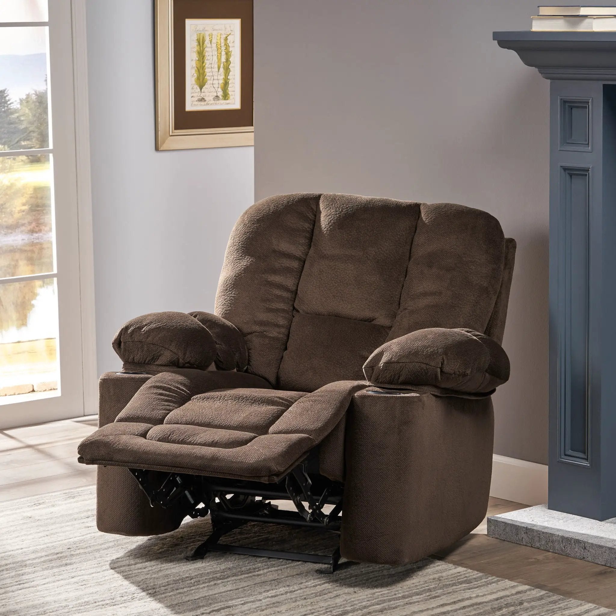 Luxurious Manual Recliner Chair With Skin-Friendly Fabric And Dual Cup Holders by Unique Piece Furniture
