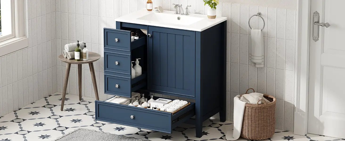 30" Bathroom Vanity with Sink, One Cabinet and Three Drawers by HouseOfZazla