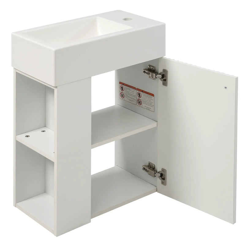 Floating Bathroom Vanity With Resin Basin, Left Side Storage - White by HouseOfZazla