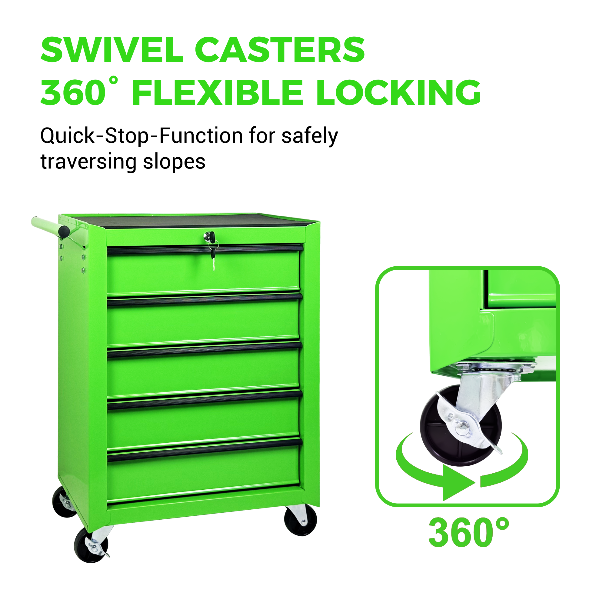 Rolling Metal Tool Chest with 5 Drawers, 20" Steel Cabinet - Green by HouseOfZazla