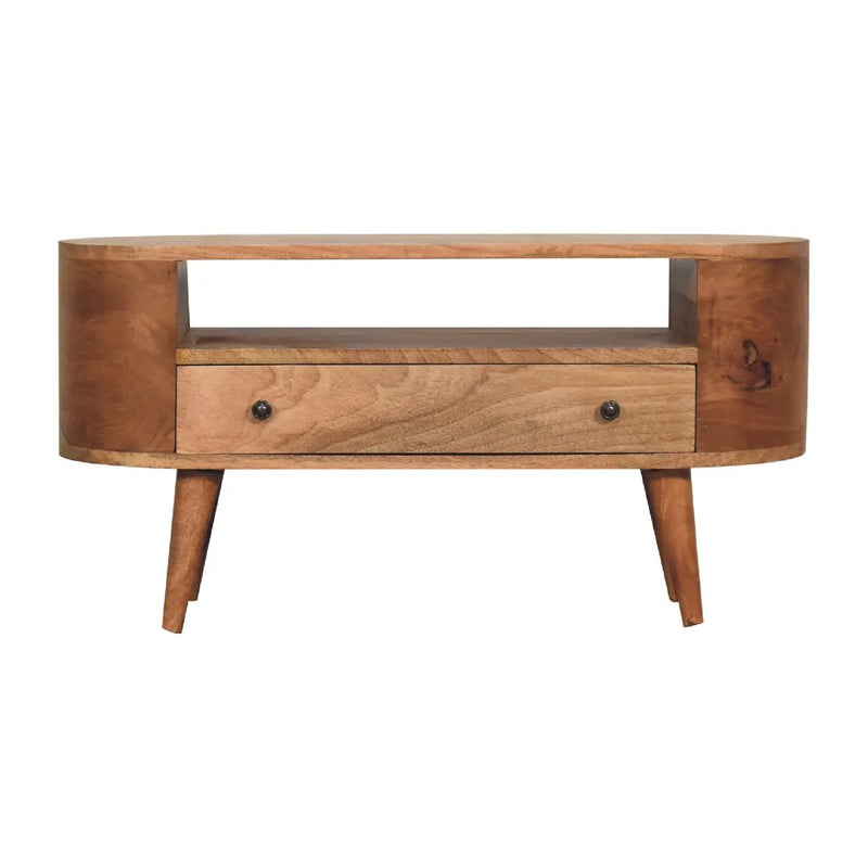 Solid Wood Mini Rounded Entertainment Unit, Nordic Legs by HouseOfZazla