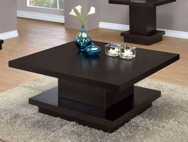 Reston Square Engineered Wood Coffee Table with Casters Cappuccino by Unique Piece Furniture