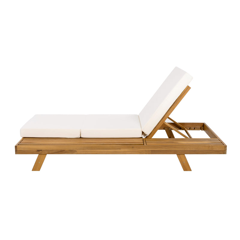 Lounge Chaise Set with Acacia Solid Wood and Cream Cushion by HouseOfZazla