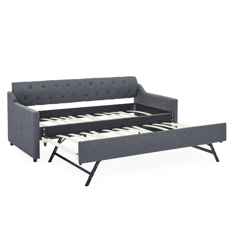 Size Upholstered Daybed With Trundle And USB Charging Armrest by Unique Piece Furniture
