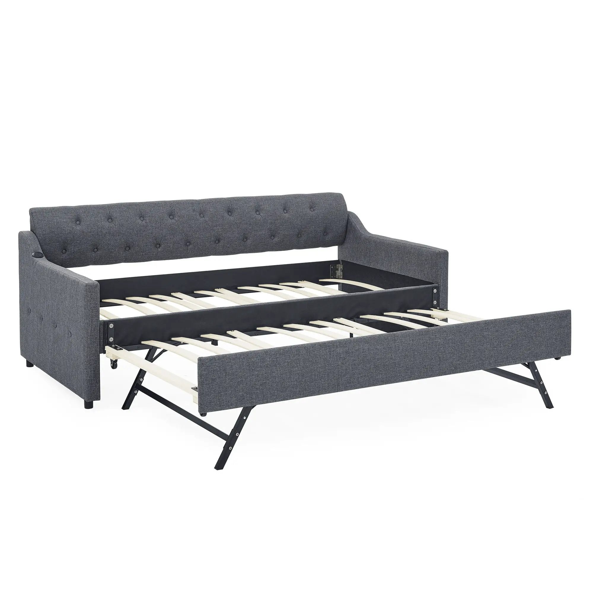 Size Upholstered Daybed With Trundle And USB Charging Armrest by HouseOfZazla