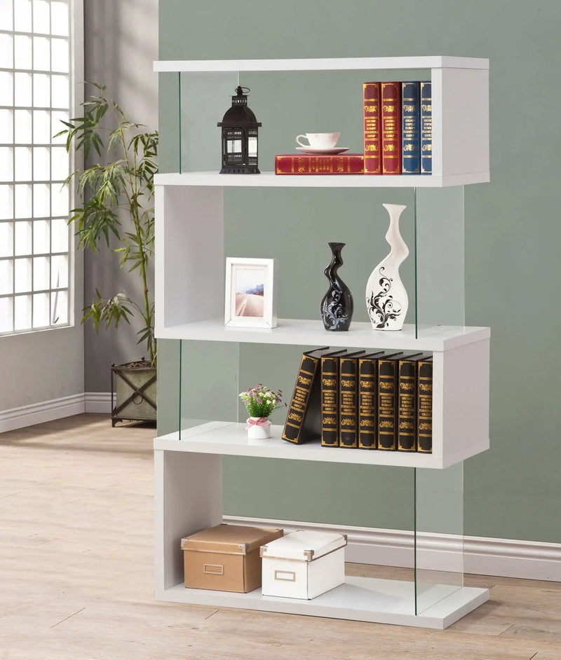 Emelle 63-inch 4-shelf Glass Panel Bookshelf White by Unique Piece Furniture