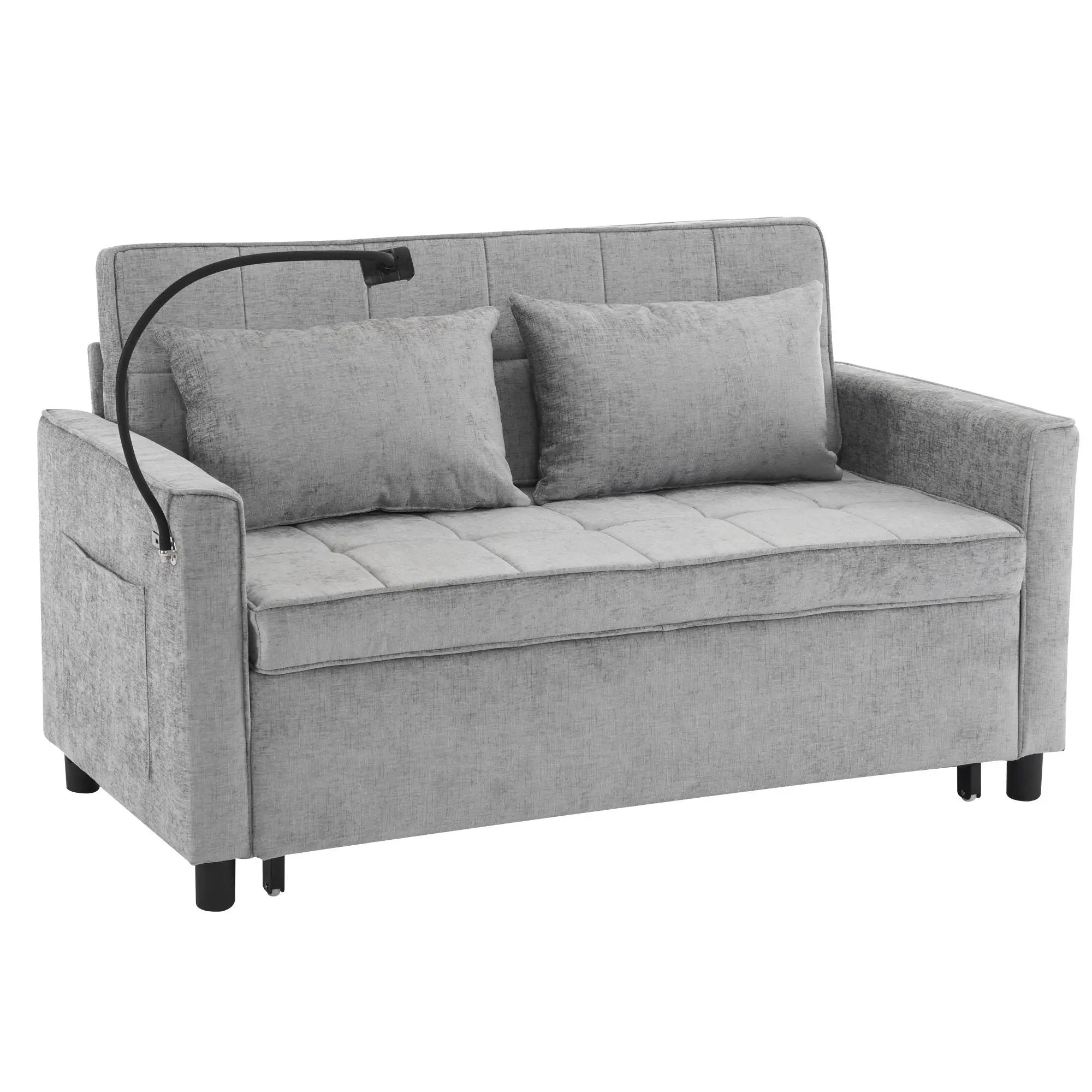 Pull-Out Sleeper Sofa With Reversible Backrest Cushion, Side Pockets, 2 USB Ports And A Phone Holder For Living Room by Unique Piece Furniture