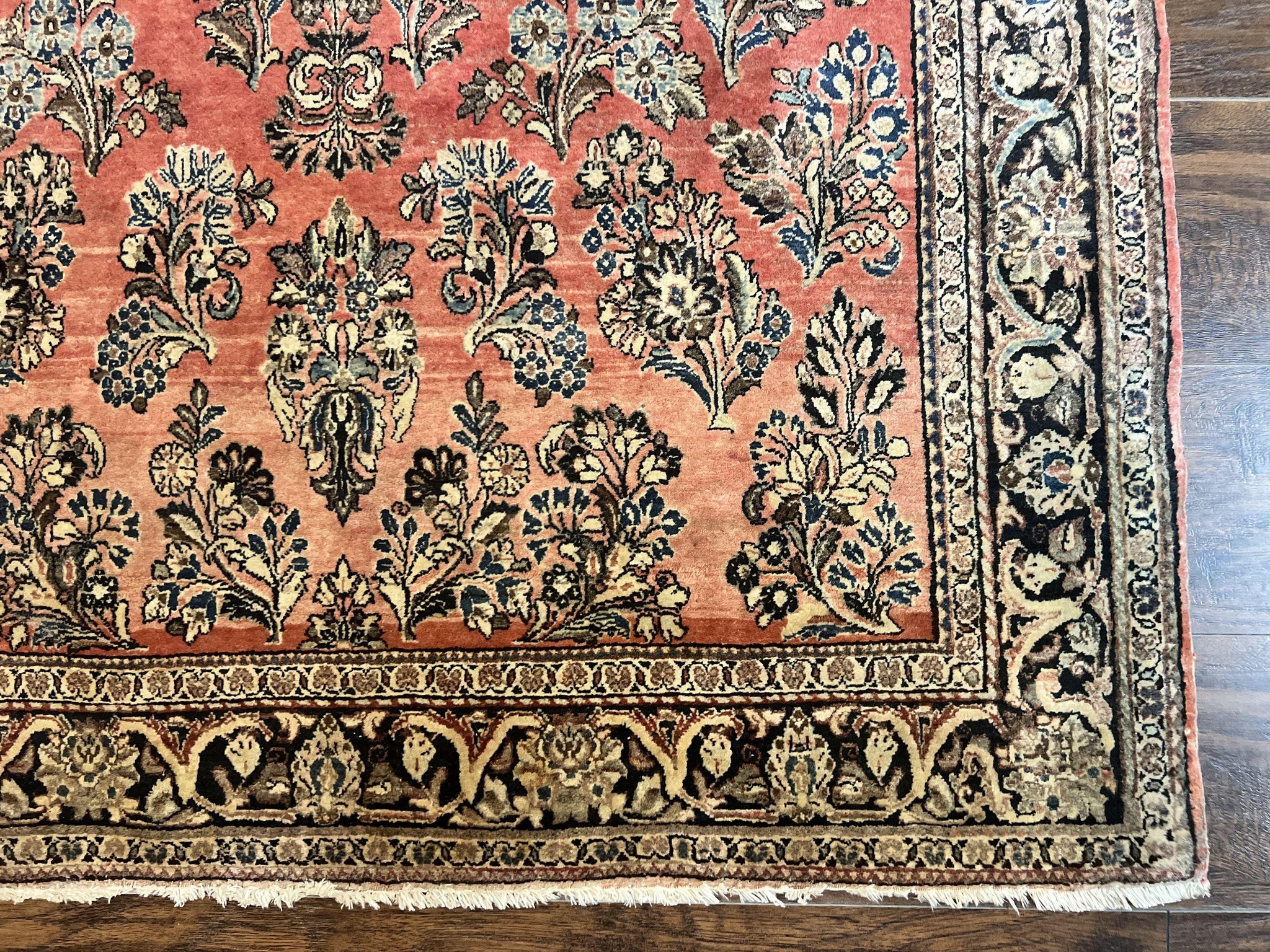 Antique Persian Sarouk Rug 4x7, Hand Knotted Wool Red Persian Carpet, Floral, Fine 300 KPSI by Jewel Rugs