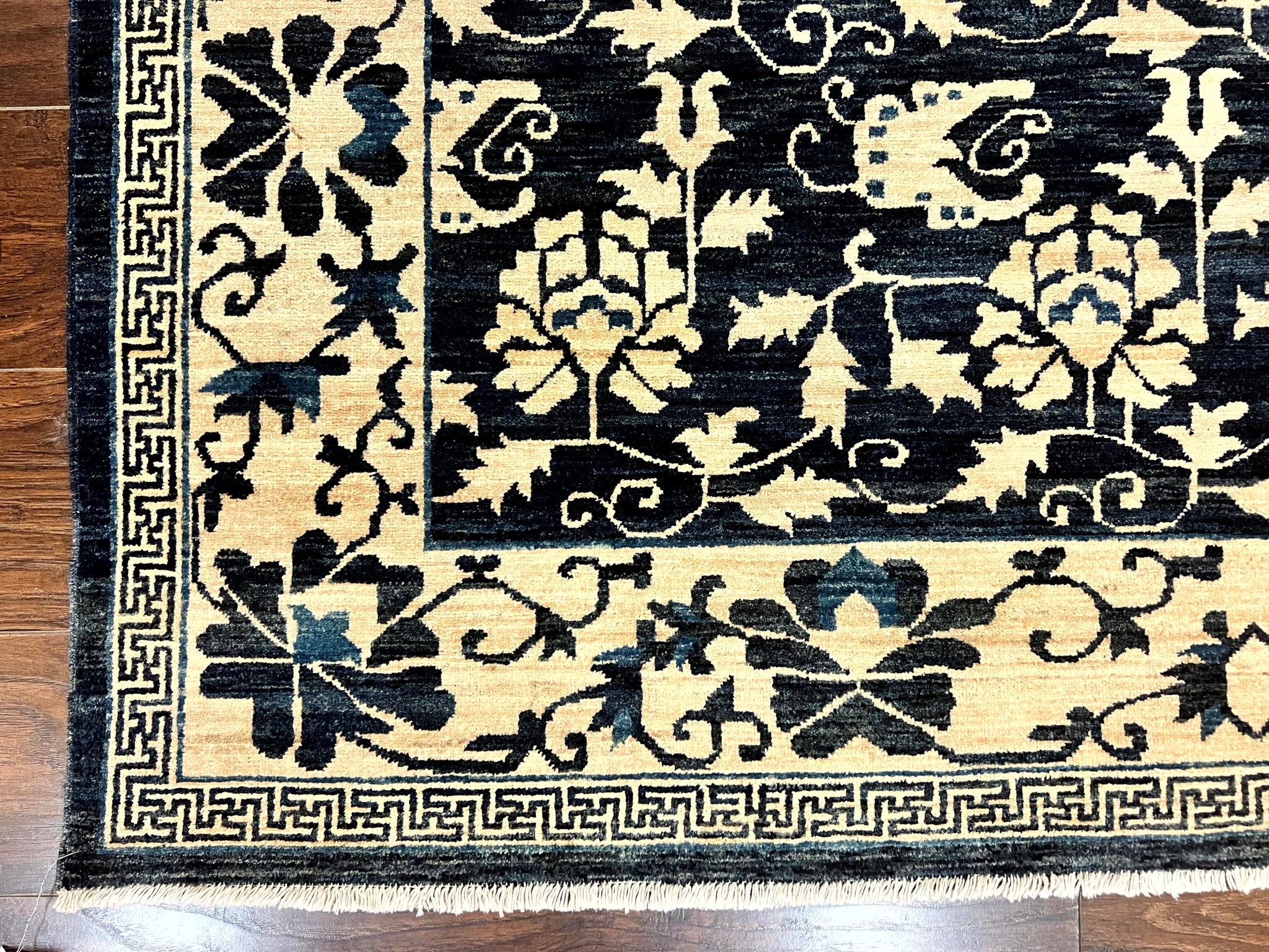 Sino Persian Rug 6x9, Hand Knotted Wool Carpet, Floral Allover, Blue Cream-Tan by Jewel Rugs