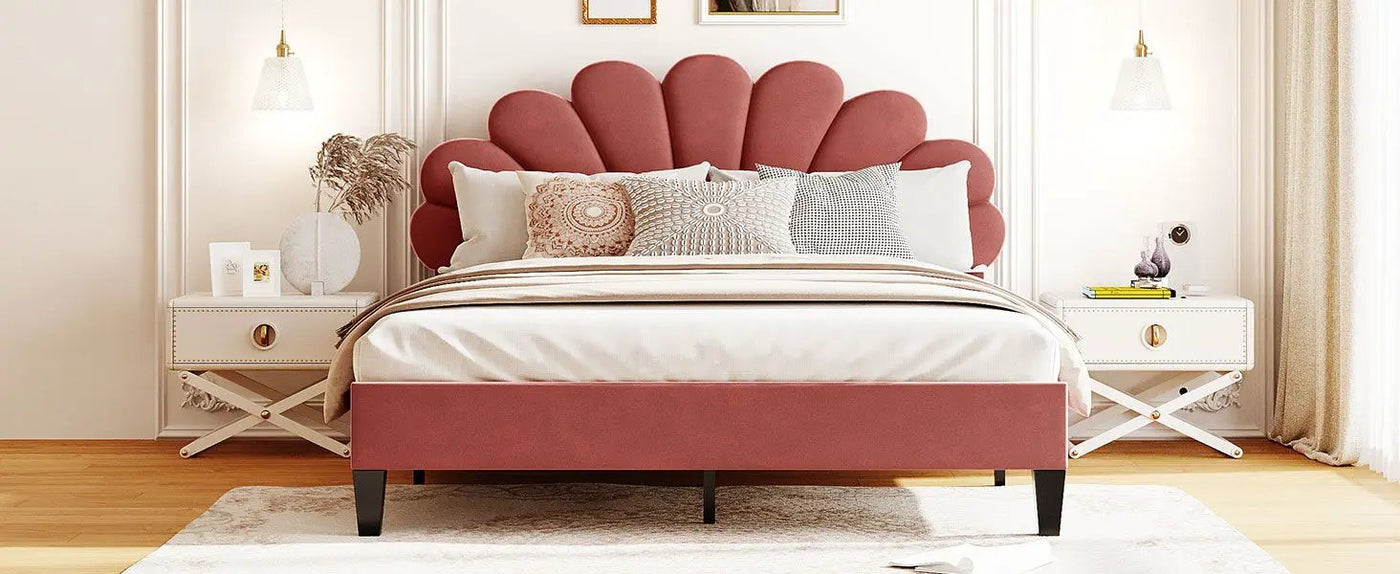 Upholstered Platform Bed With Flower Pattern Headboard by HouseOfZazla