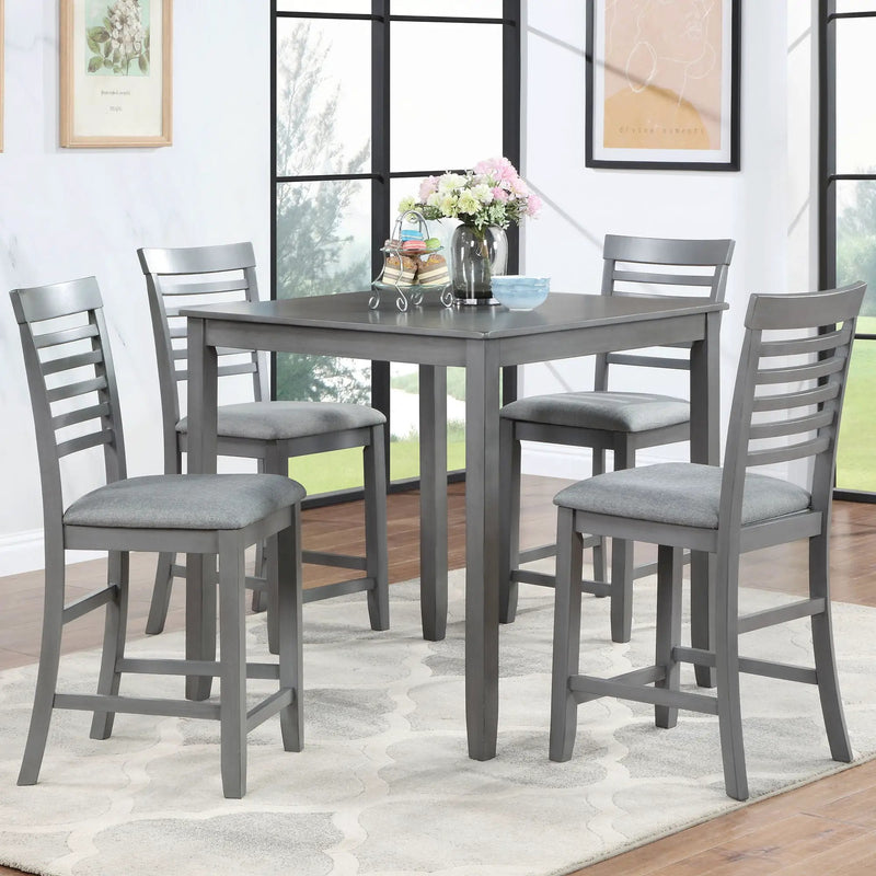 5 Piece Dining Table Set, Wooden Dining Square Table Set For 4, Counter Height Kitchen Table Set With Square Table And 4 Upholstered Chairs - Gray by HouseOfZazla