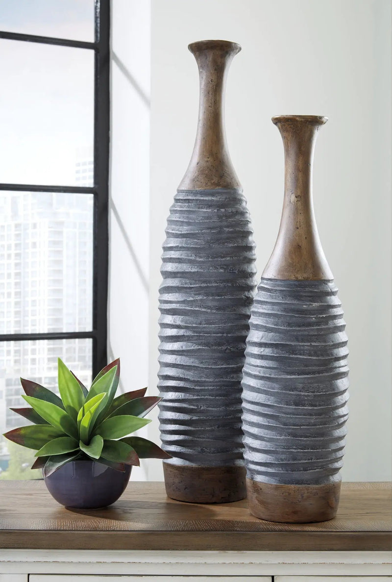 Blayze - Vase Set (Set of 2) - Antique Gray / Brown by Unique Piece Furniture