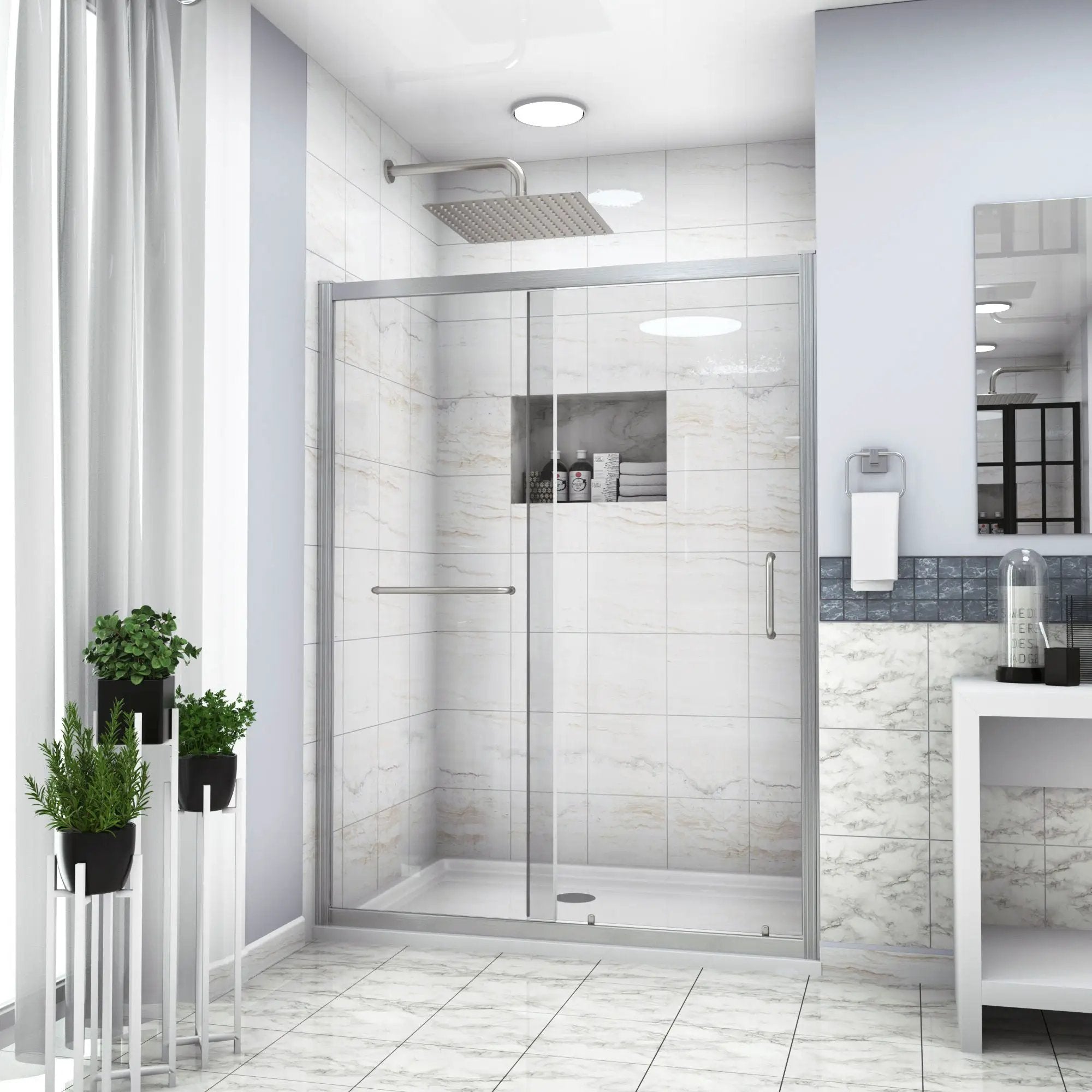 Single Sliding Bypass Shower Door Tempered Glass Enclosure by HouseOfZazla