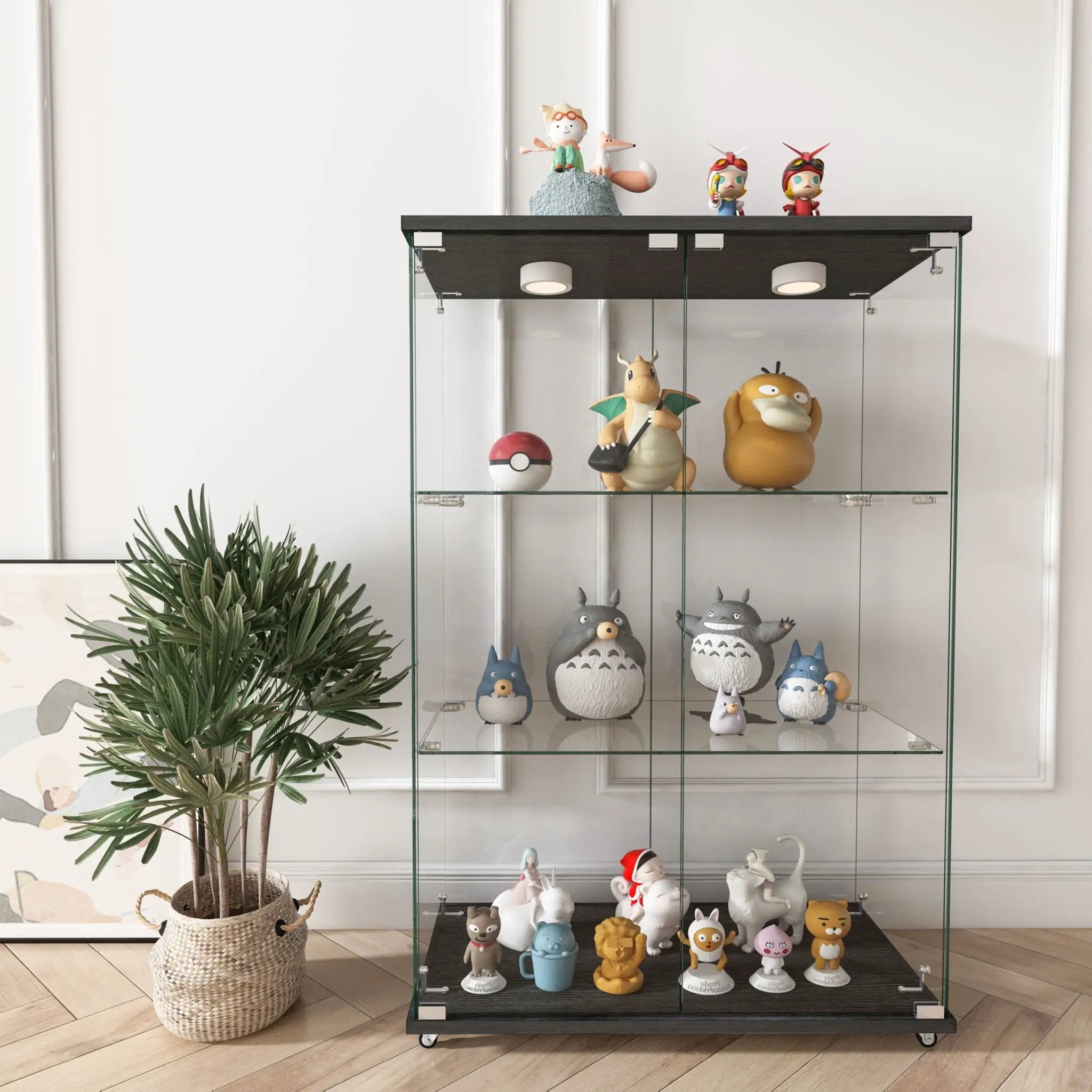 Modern Display Cabinet With LED Lights, Transparent Tempered Glass 2 Door Storage Case With 3 Shelves by HouseOfZazla