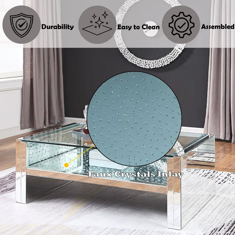Nysa - 47" Coffee Table - Mirrored & Faux Crystals by Unique Piece Furniture