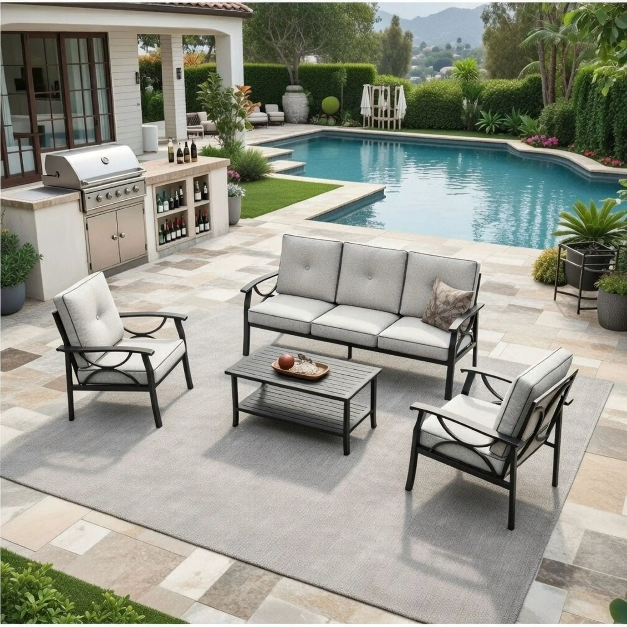 Patio Furniture Set with Coffee Table and Cushions for Backyard by HouseOfZazla