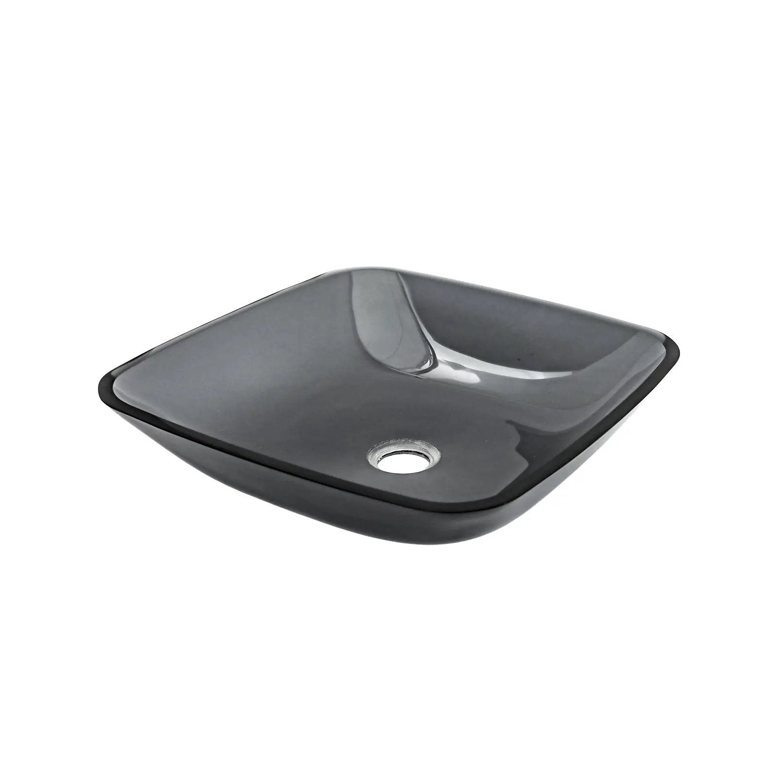 Square Vessel Sink For Bathroom, Above Counter Design With Pop Up Drain, Smooth Rounded Edges - Gray by HouseOfZazla