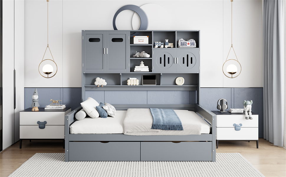 Daybed With All-In-One Cabinet And Shelf by HouseOfZazla