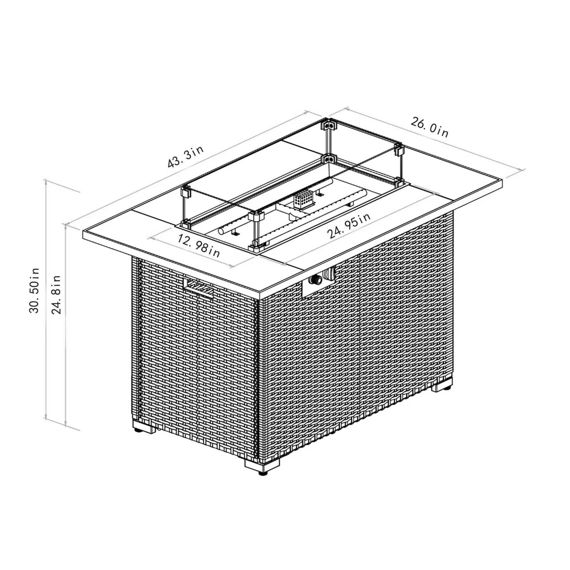44' Propane Gas Fire Pit Table with Tile Top and Wicker Base by HouseOfZazla