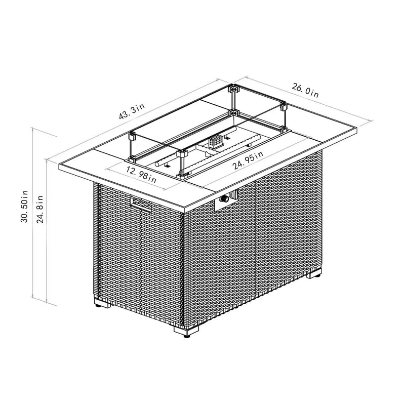 44' Propane Gas Fire Pit Table with Tile Top and Wicker Base by HouseOfZazla