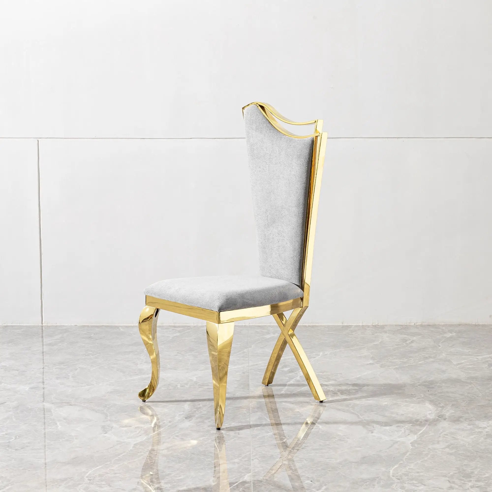 Gorgeous Streamlined High Back Fabric Stainless Steel Dining Chair (Set of 2) - Gold / Gray by Unique Piece Furniture