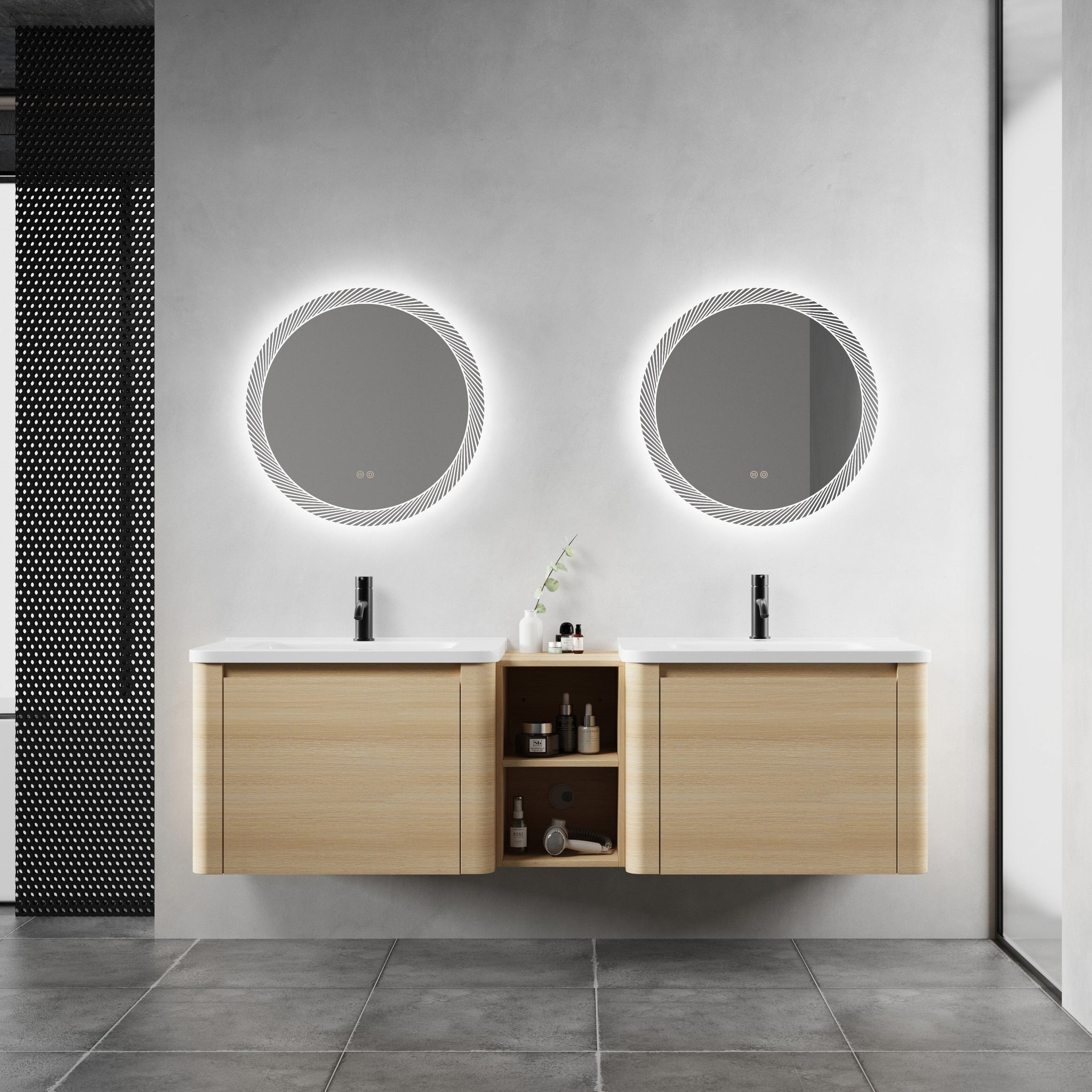 68'' Wall-Mounted Bathroom Vanity with Storage Shelves by HouseOfZazla