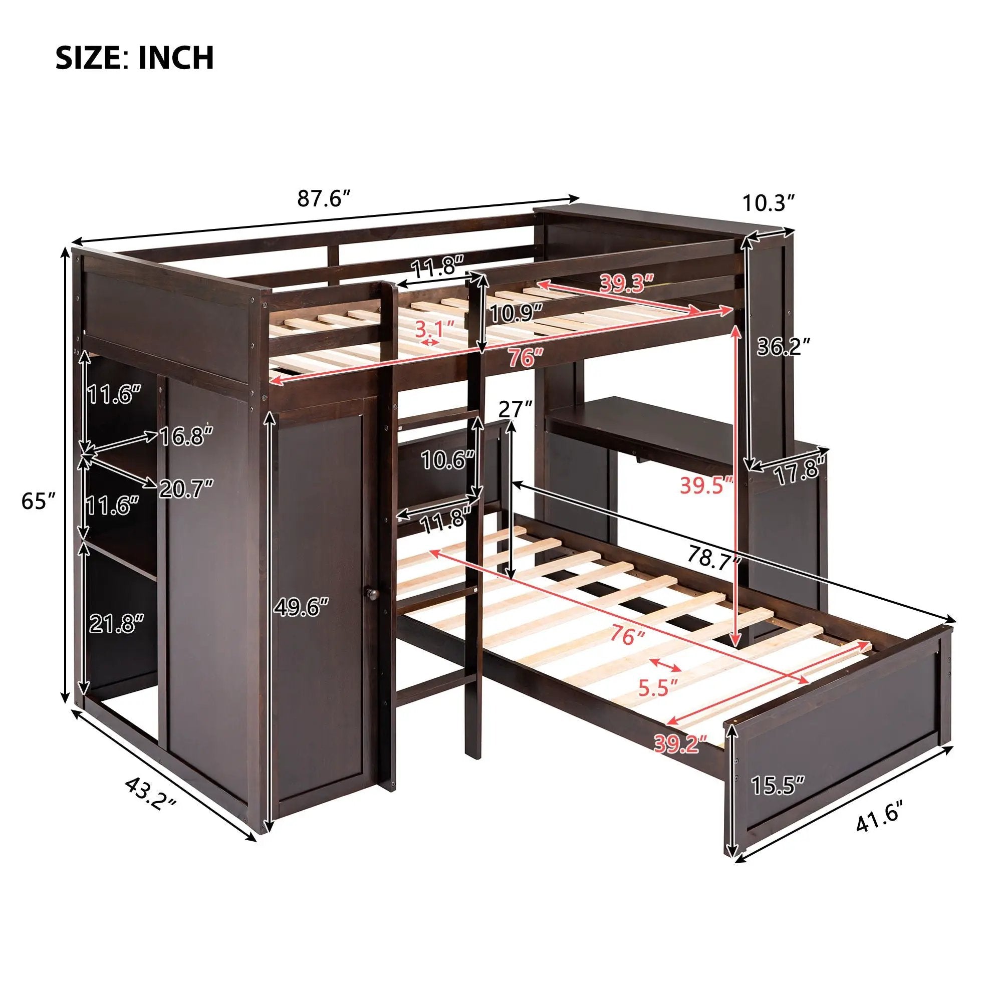 Loft Bed With A Stand Alone Bed, Shelves, Desk, And Wardrobe by HouseOfZazla