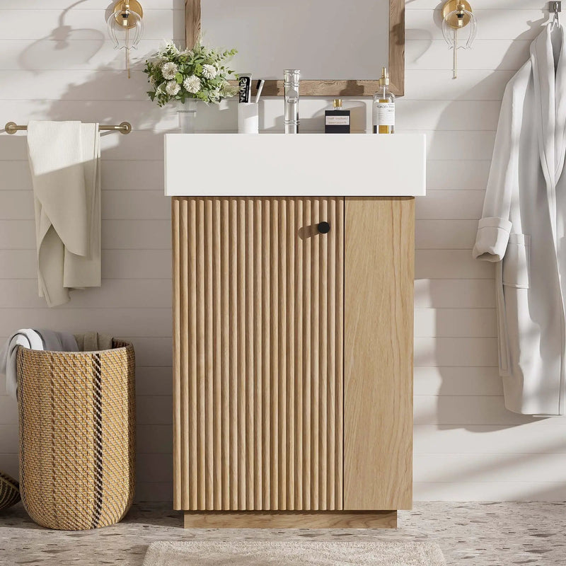 Bathroom Vanity With Sink, Freestanding Wood Grain Cabinet With Storage by Unique Piece Furniture