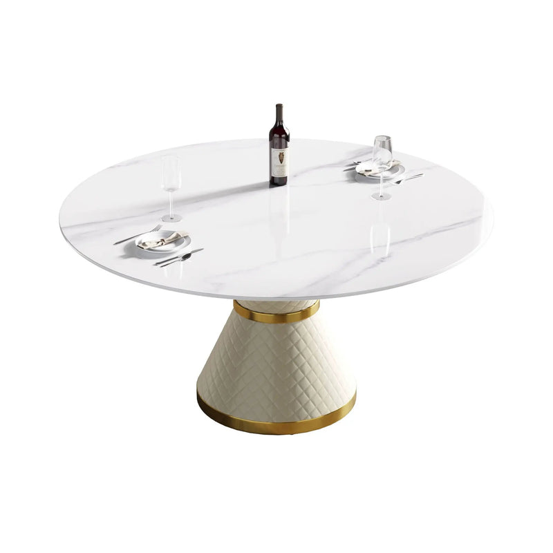 Modern Artificial Stone Round Carbon Steel Base Dining Table, Can Accommodate 6 People by Unique Piece Furniture