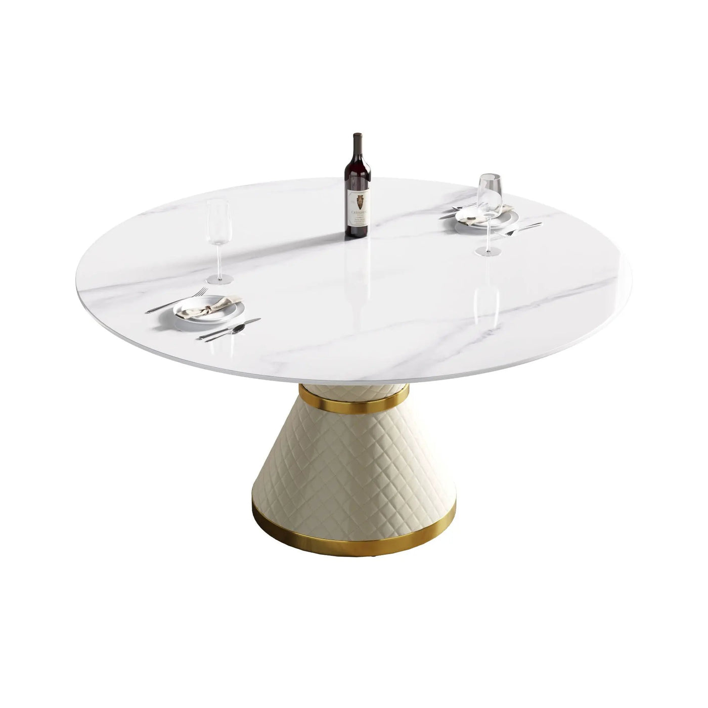 Modern Artificial Stone Round Carbon Steel Base Dining Table, Can Accommodate 6 People by HouseOfZazla