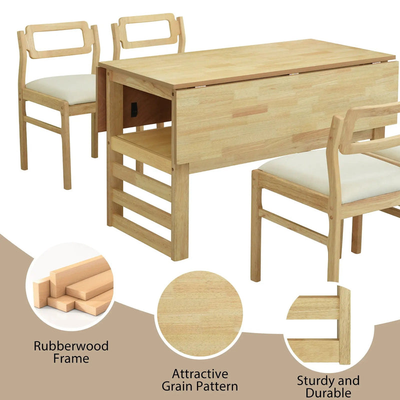 5 Piece Extendable Wood Square Dining Table Set With 2 Drop Leaves by HouseOfZazla